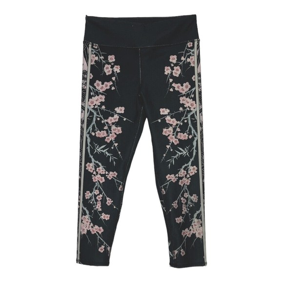 Evolution and Creation Women's Cropped Leggings Dark Gray Pink Floral Size M - Picture 2 of 6